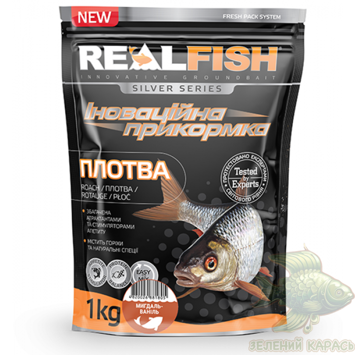 Риболовна прикормка Realfish Плітка мигдаль-ваніль Риболовна прикормка Realfish Плітка мигдаль-ваніль